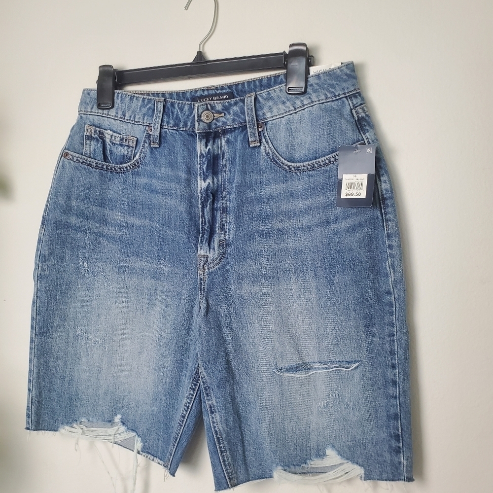 Lucky Brand High Rise Bermuda Shorts Womens Size 10 Distressed - Picture 2 of 14